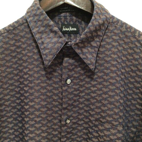NEIMAN MARCUS Vintage Geometric Heart Pattern Men's Dress Shirt size M - Picture 4 of 5